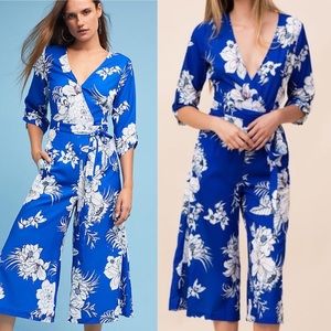 Anthropologie Yumi Kim Floral Blue Jumpsuit Sz Large Retails $178